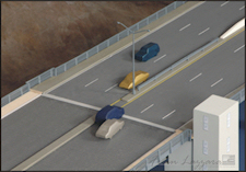 Drawbridge scale model with moveable cars for accident reconstruction